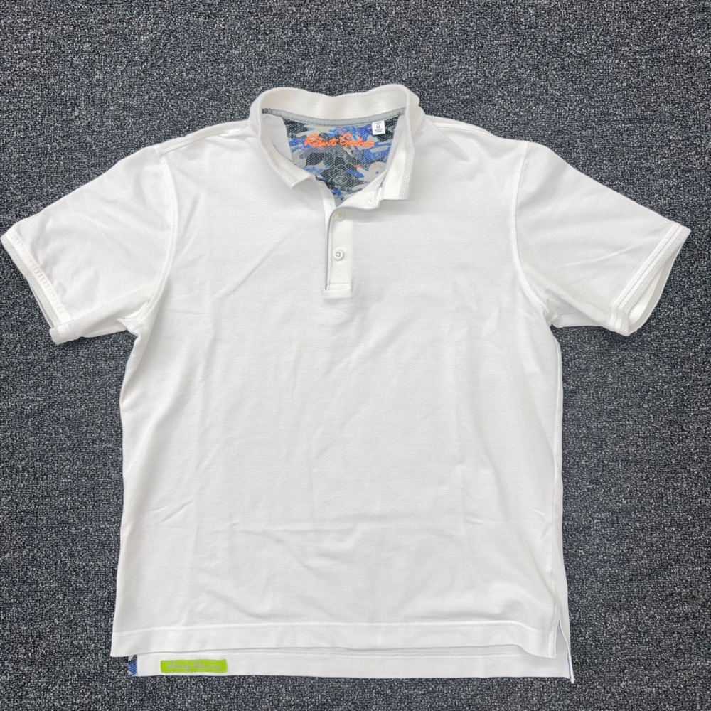 Robert Graham Mens White Short Sleeve Polo Shirt Classic Fit Floral Camo‎ Trim M